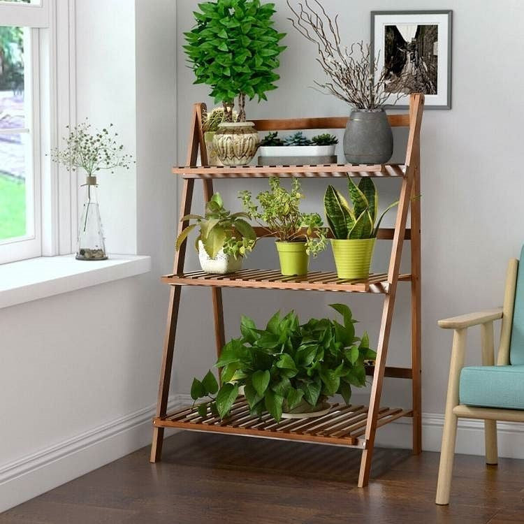 Farmhouse Indoor/Outdoor 3 Tier Folding Plant Stand Planter Shelving Unit-0