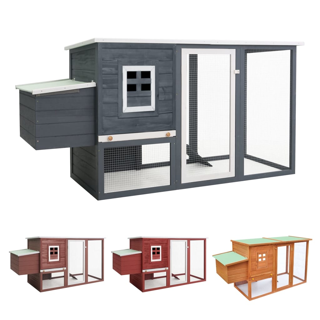 vidaXL Chicken Coop and Run Hen House with Nesting Box and Ramp Solid Wood-4