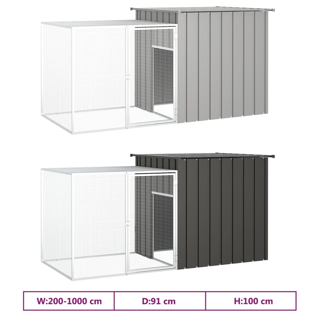 vidaXL Chicken Coop Multipurpose Chicken House with Mesh Cage Galvanized Steel-5