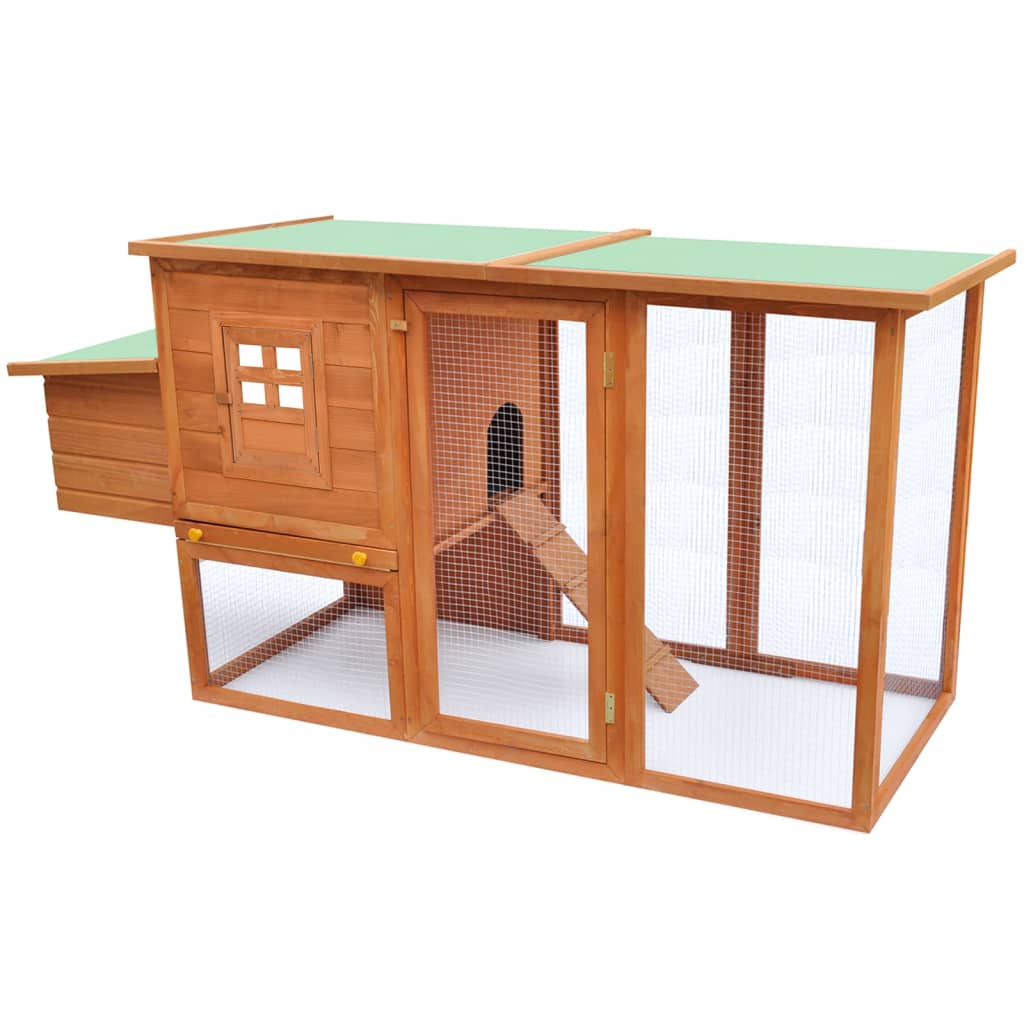 vidaXL Chicken Coop and Run Hen House with Nesting Box and Ramp Solid Wood-1