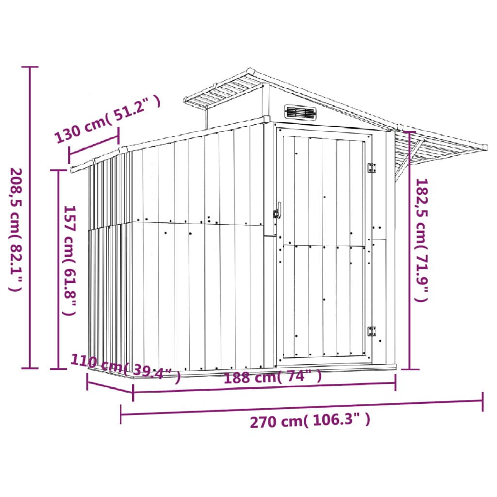 vidaXL Storage Shed Outdoor Garden Shed for Furniture Storage Galvanized Steel-4