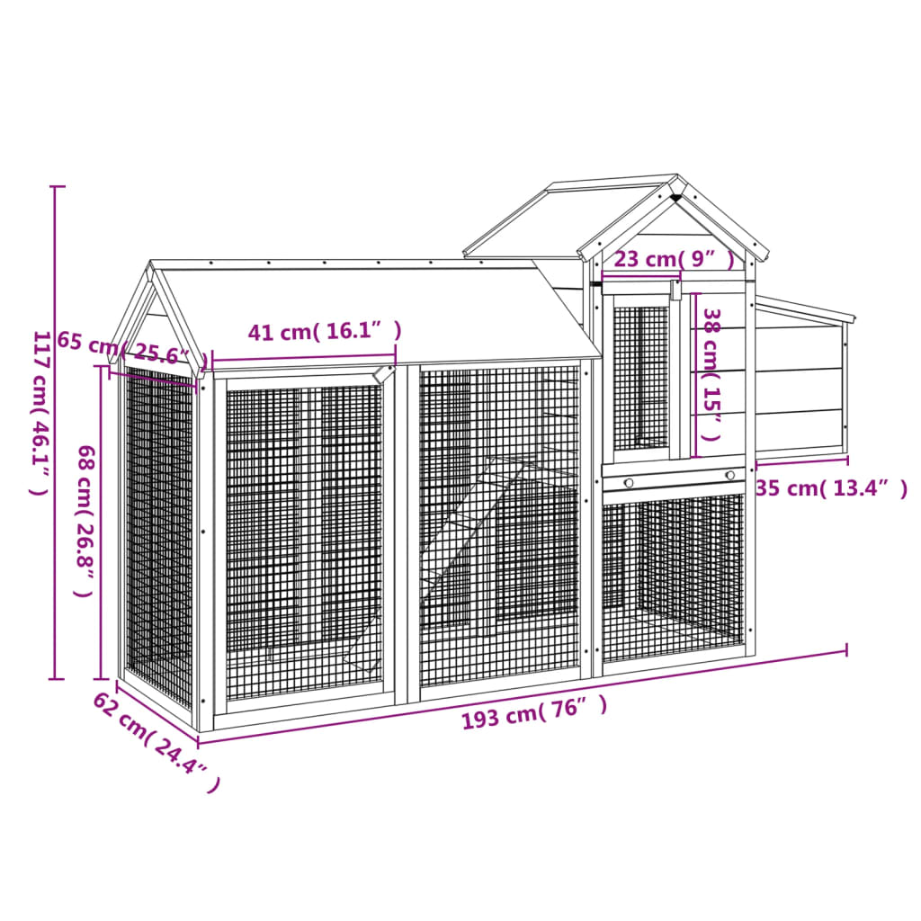 vidaXL Chicken Coop Brown 76"x25.6"x46.1" Solid Wood Pine-2