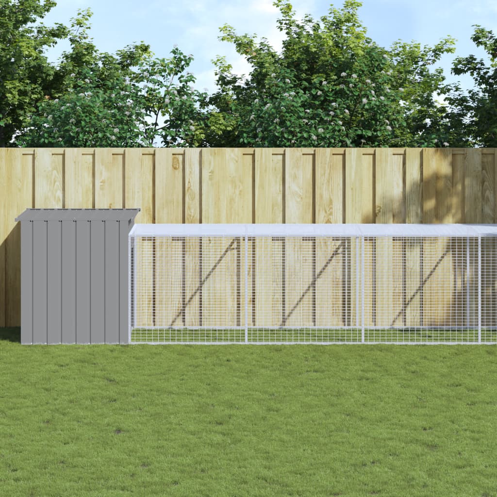 vidaXL Chicken Cage with Run Metal Chicken Coop Animal House Galvanized Steel-4