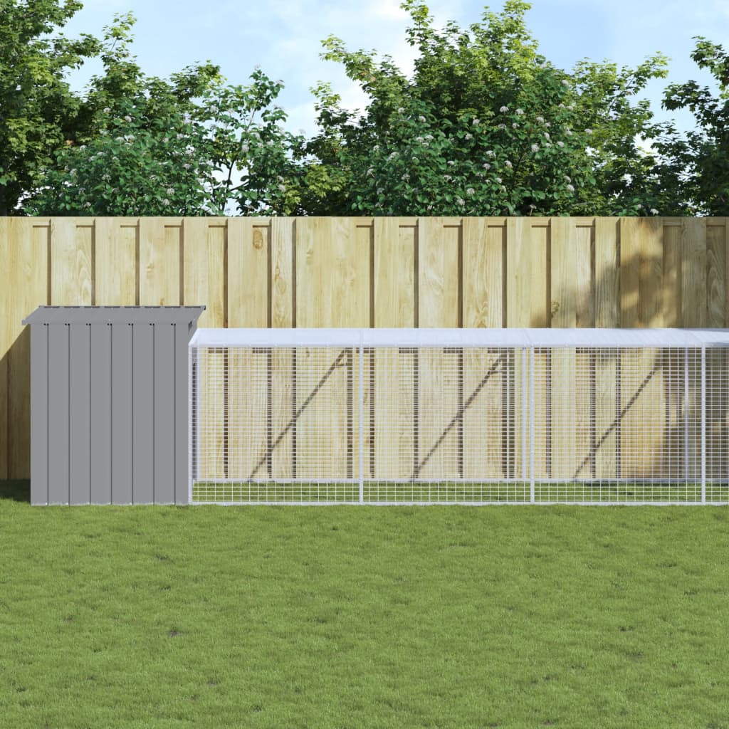 vidaXL Chicken Cage with Run Metal Chicken Coop Animal House Galvanized Steel-11