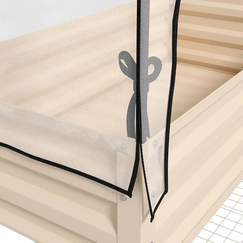 Cream Elevated Metal Raised Garden Bed w/ Greenhouse Cover-1