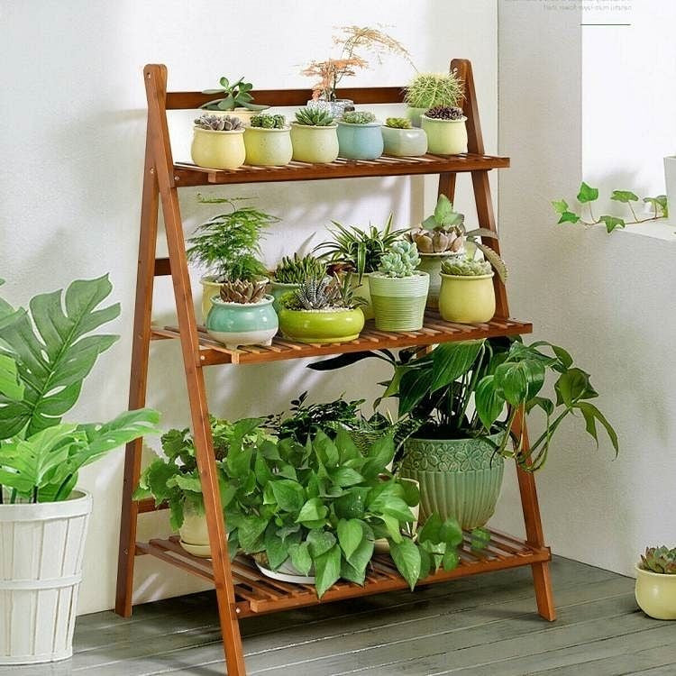 Farmhouse Indoor/Outdoor 3 Tier Folding Plant Stand Planter Shelving Unit-1